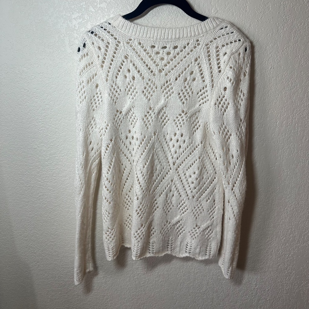 LOFT White Open Knit Pullover Sweater – Size Medium - Picture 4 of 4